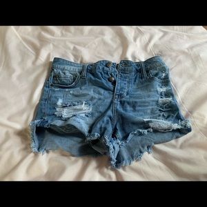 Distressed denim shorts
